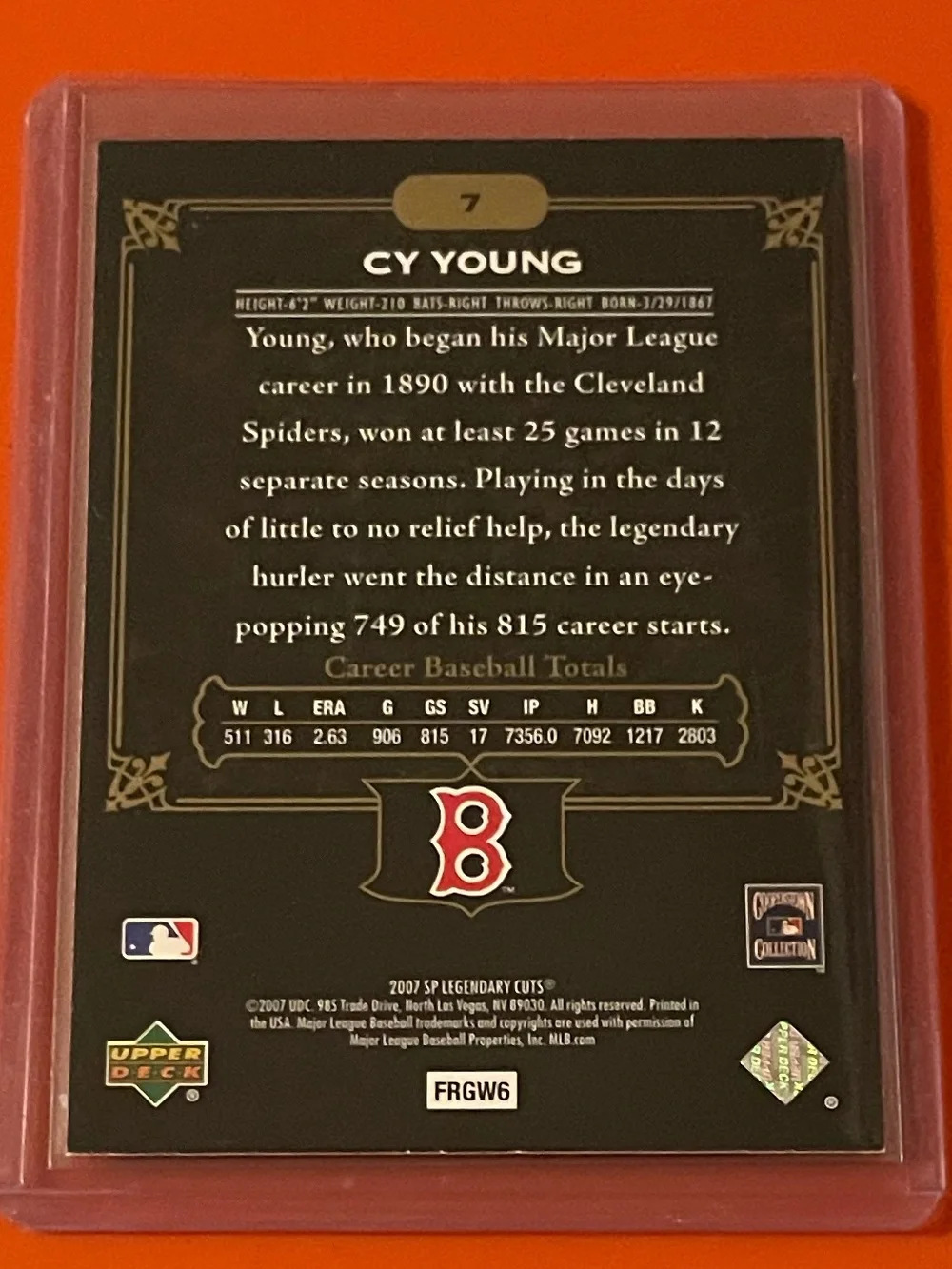 Cy Young #7 2007 Upper Deck SP [Legendary Cuts] Baseball Trading Card